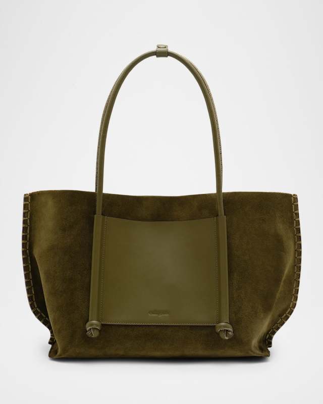 Rylie Blanket-Stitch Suede Tote Bag